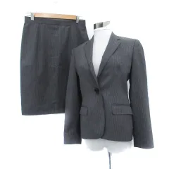 オンリー ONLY スーツ セットアップ 上下 テーラードジャケット シングル ミドル丈 タイトスカート ミモレ丈 ストライプ柄 上2下6 上9号下13号 グレー オフホワイト /HO9