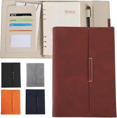 fogman システム手帳 A5 6穴 リング ノート PUレザー 三つ折り 薄型 リフィル付き (ブラウン,  A5)