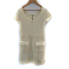 ペイトンプレイス PEYTON PLACE ニットワンピース ひざ丈 半袖 Uネック アルパカ混 M アイボリー /SM1