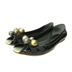 ダイアナ DIANA パンプス フラットシューズ オープントゥ ラインストーン パテントレザー 22.5cm 黒 ブラック 0213