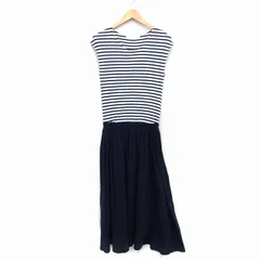 スピック&スパン Spick&Span ワンピース フレア ロング マキシ丈 丸首 ノースリーブ コットン 綿 ボーダー 柄 切替 ネイビー 紺 /HT15