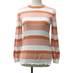 ナチュラルビューティーベーシック NATURAL BEAUTY BASIC カットソー ニット プルオーバー クルーネック ボーダー 長袖 M ピンク 白 ホワイト