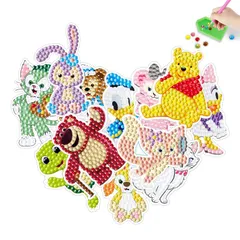 MEGZIHXN 5D DIYダイヤモンドアート ステッカー 子供用12枚入紫ウサギ白猫ピンククママリ ステッカー ペイント ダイヤモンド 数字によるキット アートクラフトセット 子供向け 男の子 女の子 初心者用