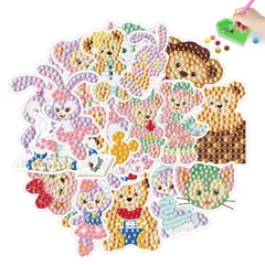 MEGZIHXN 5D DIYダイヤモンドアート ステッカー 子供用18枚入紫のウサギの子熊の子猿 ステッカー ペイント ダイヤモンド 数字によるキット アートクラフトセット 子供向け 男の子 女の子 初心者用