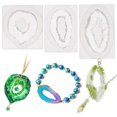 FUNSHOWCASE シリコンモールド レジン型 パワーストーン 瑪瑙 水晶 クリスタル アクセサリ 3点セット オルゴナイト ペンダント アクセサリー ネックレス 天然石 晶洞瑪瑙 鉱石 エポキシ樹脂 UVレジン DIY