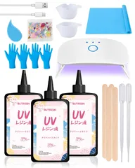 BUTIRESIN UVレジン セット 大容量 360g (120g*3本) 豪華19点 スターターキット 初心者向け 8W UVライト付き レジン液 アクセサリー作り ハンドメイド DIY 道具一式 低臭/クリアレジン/速硬化 クリスマス 誕生日 プレゼント