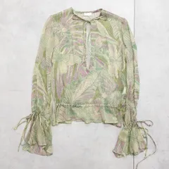 VALENTINO 　ヴァレンティノ　ブラウス　パフスリーブ　シフォン　リボン　総柄　シルク　グリーン　イタリア製　レディース　40　b00150のサムネイル