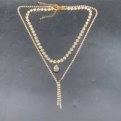 M468　ラインストーンネックレス２本セット Y字型ロングネックレスラインストーンチョーカー　レディースアクセサリー　キラキラ　ゴールドカラー