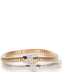 ディラーズ レディース アクセサリー ブレスレット・バングル・アンクレット メッシュ Dillards Mesh Chain Crystal Pave Stretch Bracelet Set Two Tone