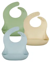 【人気商品】スタイ エプロン ビブ 保育園 お食事 1枚90g 食洗機可 シリコン 日本ブランド / かろやか ［パノス］ シリコンビブ 3枚セット ブルー&カーキ&ラテ