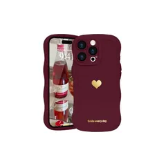 LAPOPNUT iPhone 16 Pro Max 用 ケース ウェーブ ハート おしゃれ 可愛い 韓国 柔軟な TPU 軽量 耐衝撃 落下防止 スマホケース ストラップホール付き 落下保護 衝撃吸収 携帯電話カバー(ワインレッド) 0