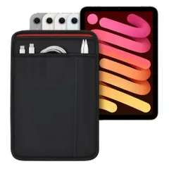 【人気商品】専用設計だからジャストフィット 充電ケーブルが収納出来る2つのポケット付 iPad iPad Pencil mini2/3/4/5/6/7(A17 Apple (ブラック/レッド) Pro)2024 スリーブケース JustFit 対応 シリーズ用