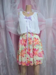 ラブリー レイヤード フラワー ノースリーブ リボン ワンピース