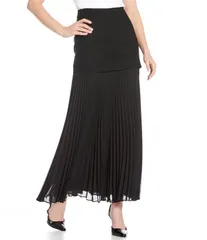 アントニオ メラーニ レディース ボトムスカート シフォン プリーツ リネン マキシ Antonio Melani Kylie Linen Blend Textured Chiffon Pleated Maxi Skirt Black ブラック