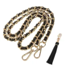 【在庫処分】アクセサリーパーツ 交換用 付け替え 120cm長さ ハンドバッグ ショルダー (1本入り-黑ゴールド) ストラップ チェーン