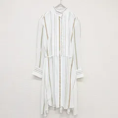 ◎Chloe　 クロエ　シャツワンピース　ストライプ柄　ベルト　フリル　ロゴ刺繍　コットン　オフホワイト　レディース　36　b00645のサムネイル