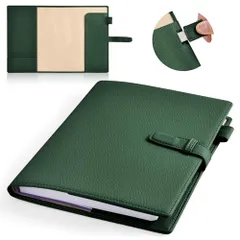 ノートカバー A5 手帳カバー レザー 2冊収納 厚手手帳対応 リングノート対応 A5判 大学ノート ブックカバー A5 カード収納 ペンホルダー付き 手帳式 ハードカバー ダークグリーン: 41e56a24