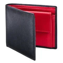 軽量 本革 小銭入れ メンズ ミニ財布 レザー 財布 カード4枚 二つ折り (ブラック×レッド)