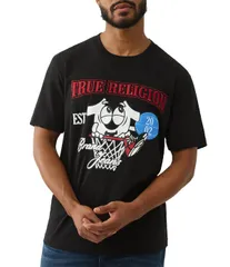 トゥルーレリジョン メンズ トップス シャツ True Religion Short Sleeve Shoey Hoop TShirt Jet Black ブラック