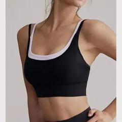 スポーツブラ バイカラー ダブルストラップ カップ付き ノンワイヤー ヨガ フィットネス 美背中 吸汗速乾 伸縮