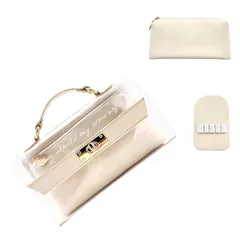 【新品】 ペンケース クリア 筆箱 シンプル 化粧ポーチ ペンポーチ 多機能 ツールペンケース 防水 メイクポーチ 大容量 財布 女の子 小学生 中学生 高校生 大学生 社会人用 (ベージュ) 0