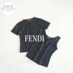 FENDI フェンディ　アンサンブル　シアーニット　ズッカ柄　カーディガン　タンクトップ　黒　M〜L相当