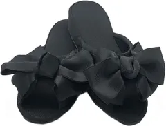 【数量限定】軽量 静音 室内 おしゃれ 4cm 美脚 STYLE リボン レディース ブラック (学校 参観日 受験 ヒールスリッパ プロ用 サロン エステ などに)
