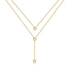 [Liebendo] 【316Lステンレス/金属アレルギー対応】2連Y字ネックレス レディース キュービックジルコニア ラリアット/チョーカー 3色 (ゴールド) [ゴールド]