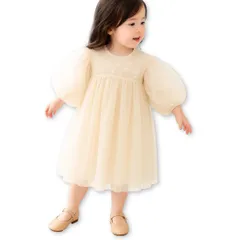 [Lezalic] キッズ ワンピース チュールレース ベビー ドレス フォーマル バルーン袖 結婚式 誕生日 お出かけ ハロウィン 子供用 (110cm) [110cm]