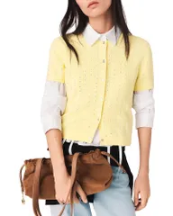 マージュ レディース アウター カーディガン Maje Mapilo Rhinestone Short Sleeve Cardigan Yellow イエローのサムネイル