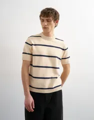 トップマン メンズ アウター ニット・セーター Tシャツ Topman classic fit knit striped Tshirt in cream クリーム