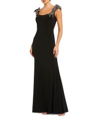 マックダガル レディース トップス ワンピース ジャージー Mac Duggal Jersey Scoop Neck Gown with 3D Flower Details Black ブラック