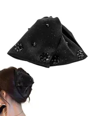 【サテン×ビジュー】韓国風バンスクリップ ヘアクリップ 黒 髪量多め ヘアアクセサリー まとめ髪 大人上品 結婚式 二次会 デイリー (13cm) [13cm]