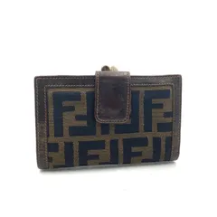 FENDI  フェンディ　ズッカ　がま口二つ折り財布　キャンバス×レザー ブラウン　ゴールド金具　イタリア製　刻印あり　レディース　ラグジュアリー　高級　ハイブランド