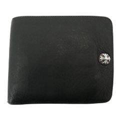 CHROME HEARTS クロムハーツ(原本無) 1SNAP 1スナップ クロスボール レザー ウォレット 二つ折り財布 ブラック系 シルバー系【中古】