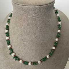 淡水本真珠★バロック★天然石★インドヒスイ★パールネックレス★ハンドメイド★デザイン★ネックレス