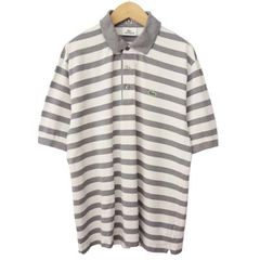 ラコステ LACOSTE ポロシャツ ボーダー ワンポイント 鹿の子 5 グレー 白