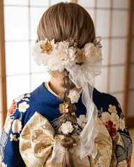 【金箔付】卒業式 成人式 髪飾り リボン ヘッドパーツ 袴 パール　前撮り　ドライフラワー