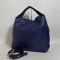 2607-86｜美品｜フルラ 2WAYハンドバッグ レザー ネイビー - メルカリ