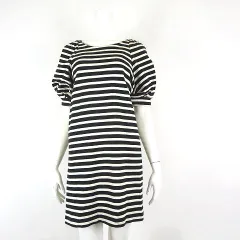 カオン Kaon ワンピース チュニック ボーダー バックリボン ヘビーウエイト コットン ボリュームスリーブ 半袖 F 黒 ブラック アイボリー