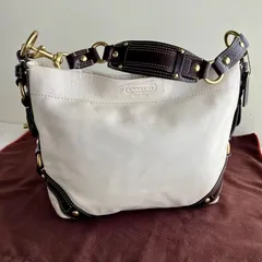 y2k Coach Vintage Carly Hobo Shoulder Bag Ivory Leather Brass Hardware Turnlock