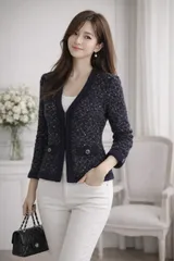 【極美品】【参考価格89,250円】Rene 6332990 / ルネ 34 ネイビー ★カーディガン ラメ Vネック カシミヤ ★