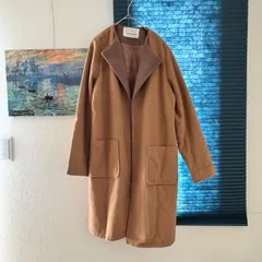 F 【 超美品 】 【 NICE CLAUP / ナイスクラップ 】 茶 ブラウン くすみブラウン キャメル 上品 通勤 ロングコート コート ノーカラー ゆったり 長袖 フリース 柔らかい 秋冬 U005_2306E3051のサムネイル