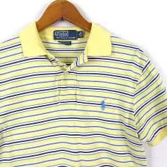 ポロ バイ ラルフローレン Polo by Ralph Lauren ポロシャツ 半袖 レトロ柄 古着 ボーダー ポニー ロゴ 刺繍 XS 黄色 イエロー グレー 国内正規品