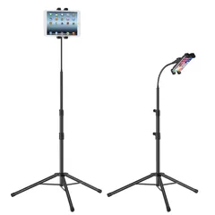 【在庫処分】IPadスタンド ipad 三脚 スマホ三脚 タブレットホルダー 高さ調節可 20?66.8 インチ 折り畳み可360度回転ホルダーで iPad Pro 1112.9 iPad mini Air iPhone 11 11 Pro ipho