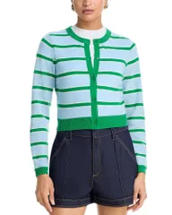 アリスアンドオリビア レディース アウター カーディガン Alice and Olivia Dollie Striped Cardigan Glamour Stripe Blue ブルーのサムネイル