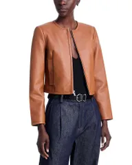 セオリー レディース アウター ジャケット・ブルゾン レザー Theory Collarless Crop Leather Jacket Burnt Cognac