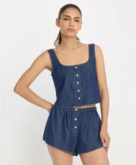グッドアメリカン レディース トップス タンクトップラスサイズ デニム Good American Womens Denim ButtonFrontank Top Regular Plusize Inのサムネイル