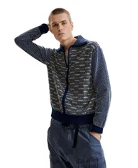デジグアル メンズ アウター ニット・セーター Desigual Mens Retro zipper sweater Blue ブルーのサムネイル