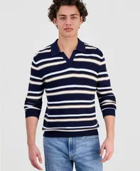 ゲス メンズ アウター ニット・セーター ポロシャツ GUESS Menstanton Striped Polo Sweater Smart Blue Multi ブルーのサムネイル
